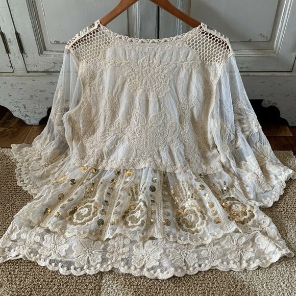 New Beaded Lace Gypsy Boho Blouse Top - Picture 4 of 5